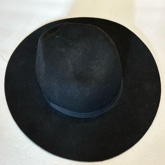 H&M Black Felted Wool Fedora Hat Size Large/58 Ribbon Band Chic - Picture 3 of 8